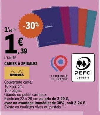 E.Leclerc Cahier a spirales offre