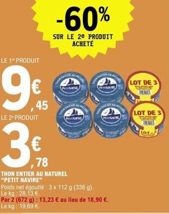 E.Leclerc THON ENTIER AU NATUREL PETIT NAVIRE offre