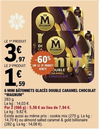 E.Leclerc 6 MINI BÂTONNETS GLACÉS DOUBLE CARAMEL CHOCOLAT MAGNUM offre