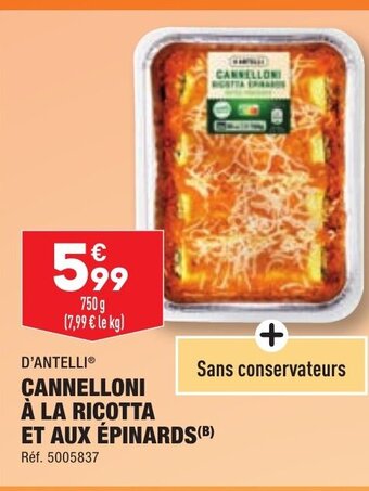 ALDI CANNELLONI À LA RICOTTA ET AUX ÉPINARDS offre