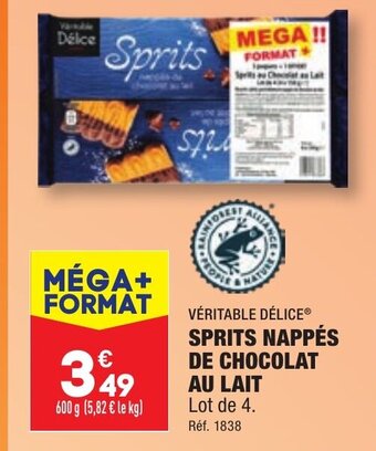 ALDI SPRITS NAPPÉS DE CHOCOLAT AU LAIT offre