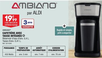 ALDI CAFETIÈRE AVEC TASSE INTÉGRÉE offre