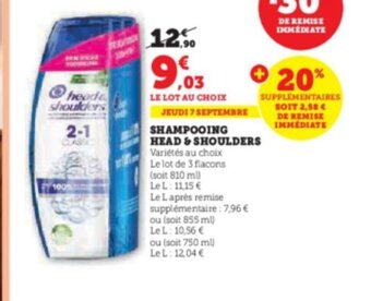Super U SHAMPOOING HEAD SHOULDERS offre