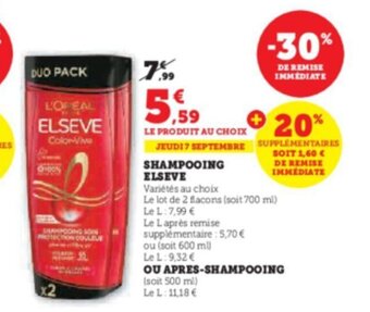 Super U SHAMPOOING ELSEVE offre