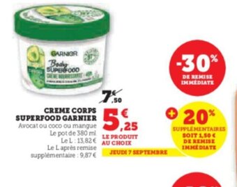 Super U CREME CORPS SUPERFOOD GARNIER offre