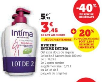 Super U HYGIENE INTIME INTIMA offre