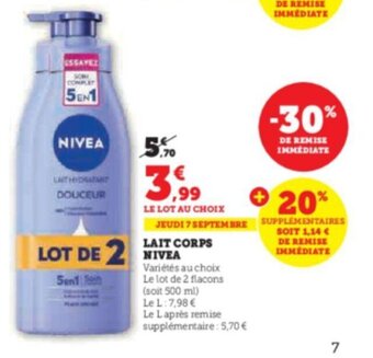 Super U Lait corps nivea offre