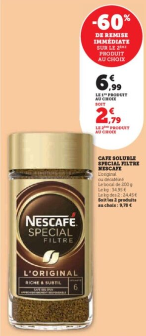 Super U CAFE SOLUBLE SPECIAL FILTRE NESCAFE offre