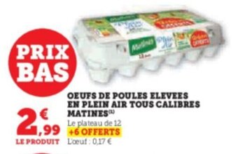 Super U OEUFS DE POULES ELEVEES EN PLEIN AIR TOUS CALIBRES MATINES offre