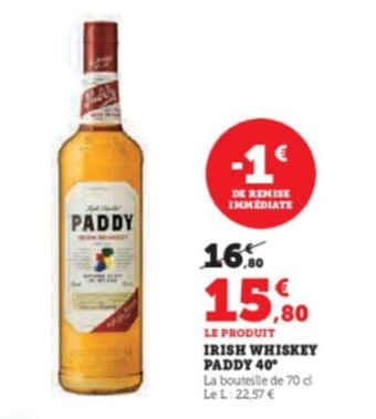 Super U IRISH WHISKEY PADDY 40 offre