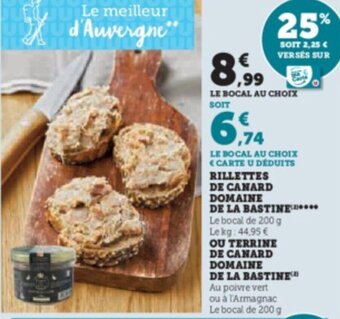 Super U RILLETTES DE CANARD DOMAINE DE LA BASTINE offre