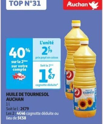 Auchan HUILE DE TOURNESOL AUCHAN offre