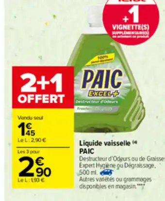 Carrefour Liquide vaisselle paic offre