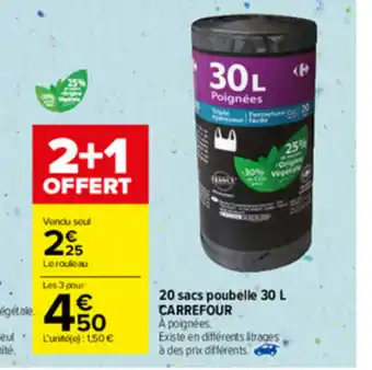 Carrefour 20 sacs poubelle 30L offre