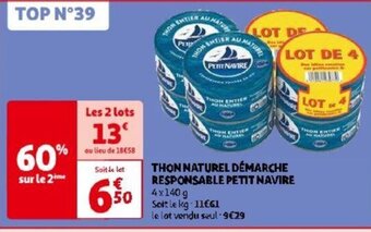 Auchan THON NATUREL DÉMARCHE RESPONSABLE PETIT NAVIRE offre