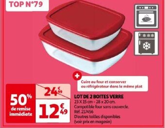 Auchan LOT DE 2 BOITES VERRE 23 X 15 cm offre