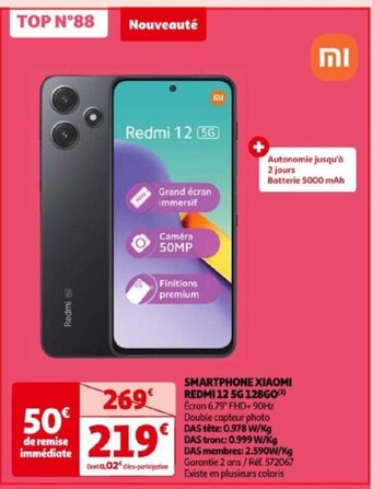 Auchan SMARTPHONE XIAOMI REDMI 12 5G 128GO offre