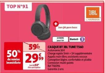 Auchan CASQUE BT JBL TUNE CASQUE BT JBL TUNE T560 Autonomie 16H offre
