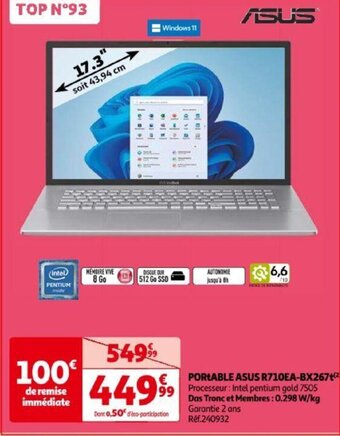 Auchan PORTABLE ASUS R710EA-BX267 offre
