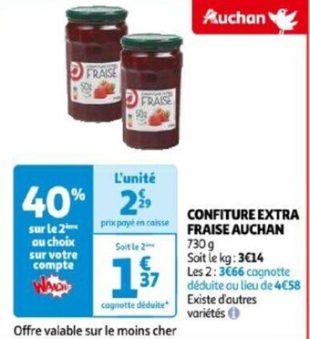 Auchan CONFITURE EXTRA FRAISE AUCHAN offre