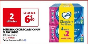 Auchan BOÎTE MOUCHOIRS CLASSIC+ PUR BLANC LOTUS offre