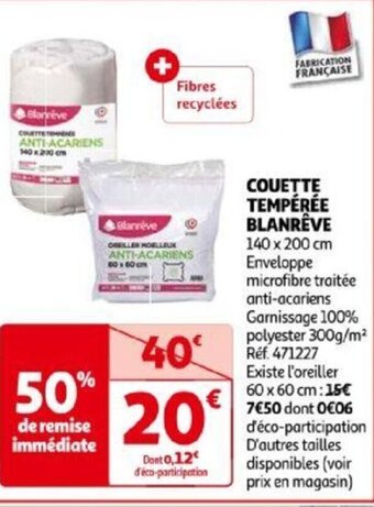 Auchan COUETTE TEMPÉRÉE BLANRÊVE offre