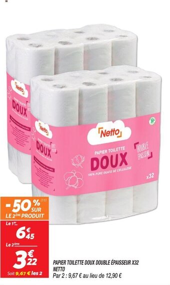 Netto PAPIER TOILETTE DOUX DOUBLE ÉPAISSEUR X32 offre