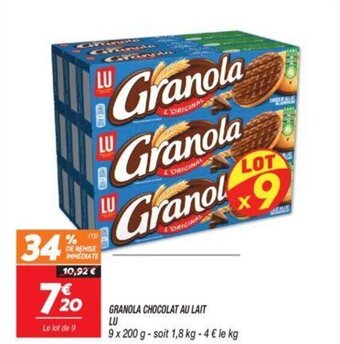 Netto GRANOLA CHOCOLAT AU LAIT LU offre