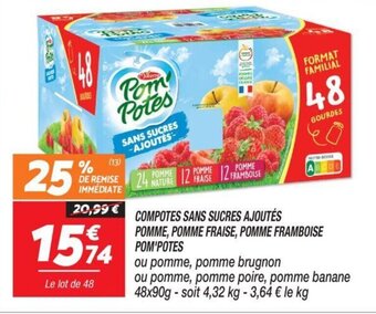 Netto COMPOTES SANS SUCRES AJOUTÉS POMME, POMME FRAISE, POMME FRAMBOISE POM'POTES offre