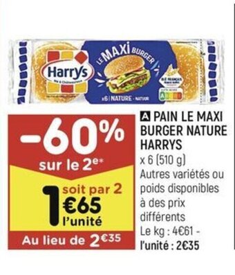 Leader Price PAIN LE MAXI BURGER NATURE HARRYS offre