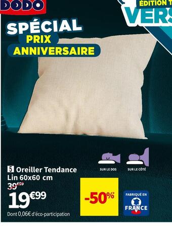 Dodo oreiller tendance lin 60x60 cm