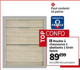 Conforama Meuble à chaussures 1 tiroir 2 abattants space offre