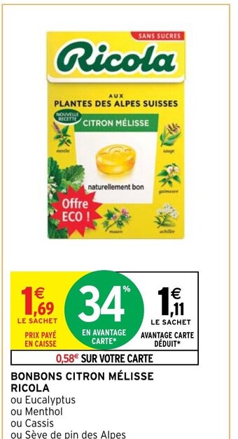 Intermarché BONBONS CITRON MÉLISSE RICOLA offre