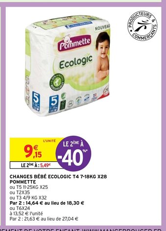 Intermarché CHANGES BÉBÉ ECOLOGIC T4 7-18KG X28 POMMETTE offre
