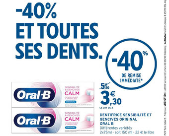 Intermarché DENTIFRICE SENSIBILITÉ ET GENCIVES ORIGINAL ORAL B offre
