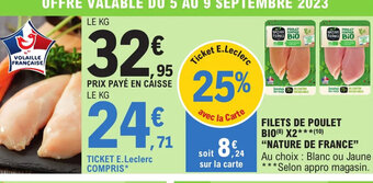 E.Leclerc Express FILETS DE POULET Bio x2 nature de france offre