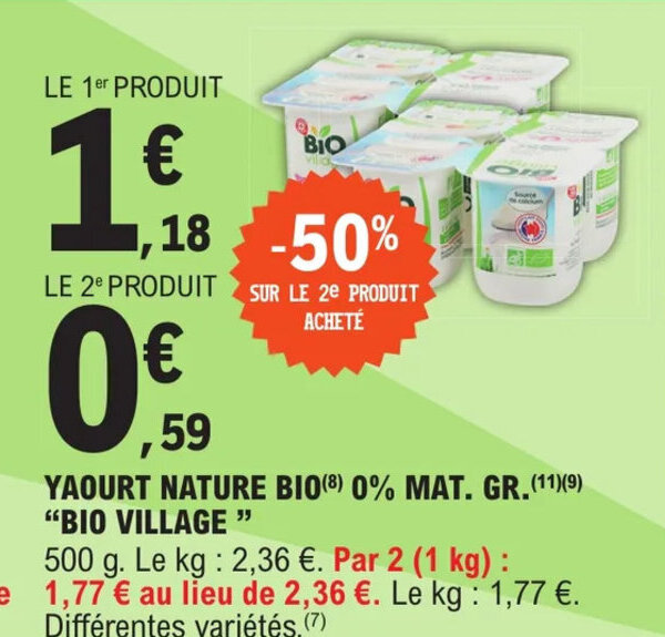Promo YAOURT NATURE BIO MAT. GR.BIO VILLAGE chez E.Leclerc Express
