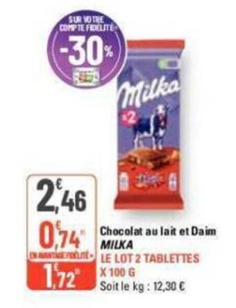 G20 Chocolat au lait et Daim MILKA offre