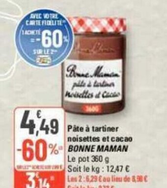 G20 Pâte à tartiner noisettes et cacao % BONNE MAMAN offre