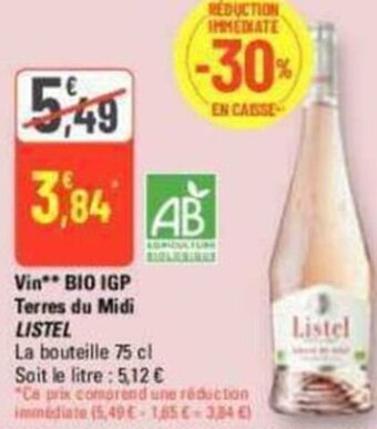 G20 Vin BIO IGP Terres du Midi LISTEL offre