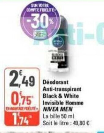 G20 Déodorant Anti-transpirant Black & White Invisible Homme NIVEA MEN offre
