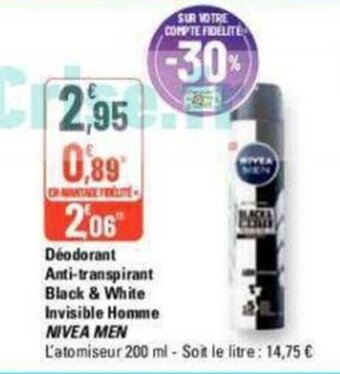 G20 Déodorant Anti-transpirant Black & White Invisible Homme NIVEA MEN offre
