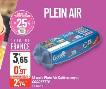 G20 12 oeufs Plein Air Calibre moyen COCORETTE offre