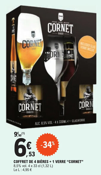 E.Leclerc COFFRET DE 4 BIÈRES + 1 VERRE "CORNET" offre