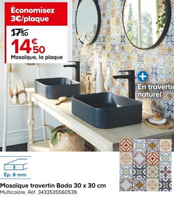 Castorama Mosaïque travertin Bada 30 x 30 cm offre