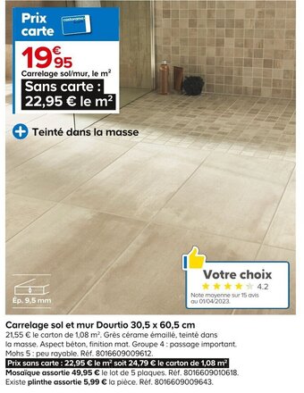 Castorama Carrelage sol et mur Dourtio 30,5 x 60,5 cm offre