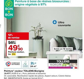 Castorama Peinture couleur, TOLLENS Biorigine offre