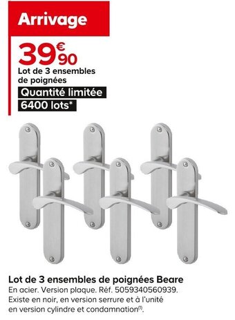 Castorama Lot de 3 ensembles de poignées Beare offre