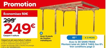 Castorama Carport en pin sans toiture 1 voiture offre