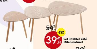 Set 3 tables café mileo naturel